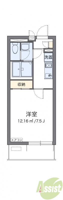 クレイノ清都III(1K/2階)の間取り写真