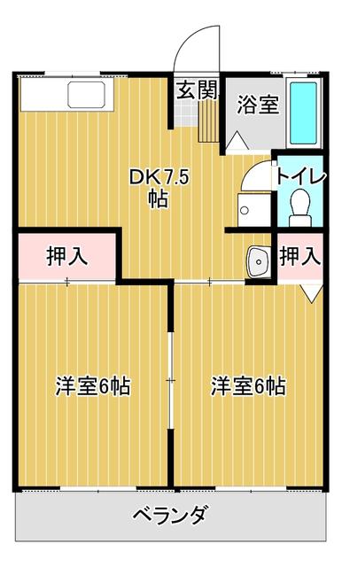 ピュア23(2DK/2階)の間取り写真