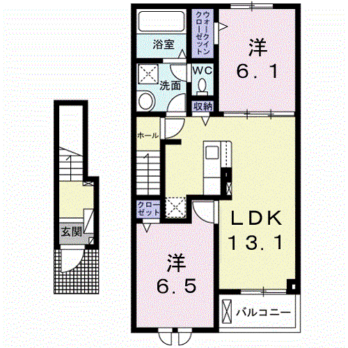 ロイヤルオークII(2LDK/1階)の間取り写真