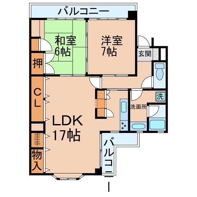 アルカディア番町(2LDK/3階)の間取り写真