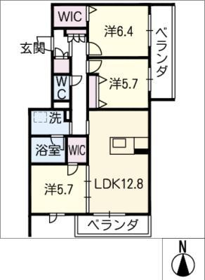 フォレナ古城(3LDK/3階)の間取り写真
