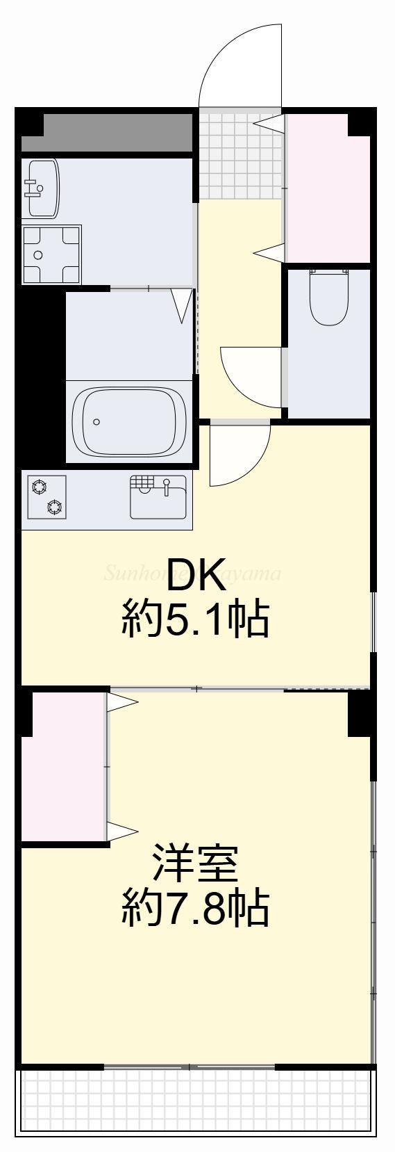 ソレアート伊福(1DK/1階)の間取り写真