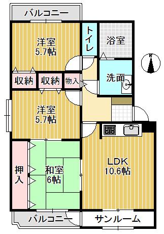 やかたマンション貳番館(3LDK/3階)の間取り写真