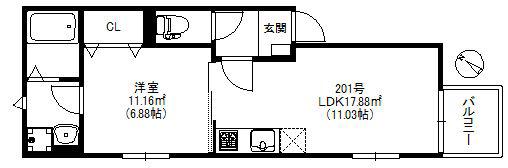 メゾンソレイユ南福岡 620(1LDK/2階)の間取り写真