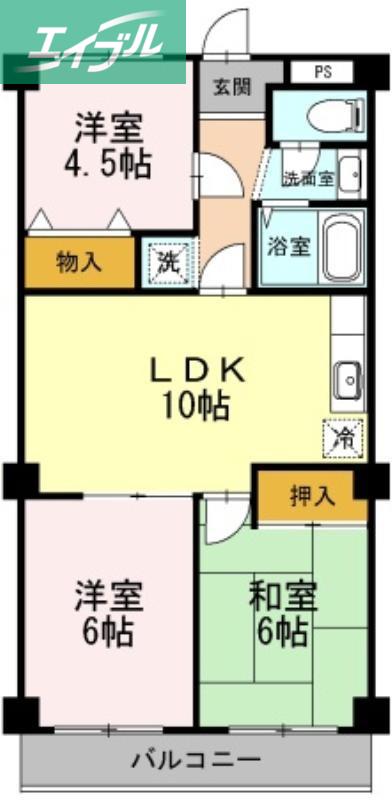 レジデンス板野 (3LDK/5階)の間取り写真