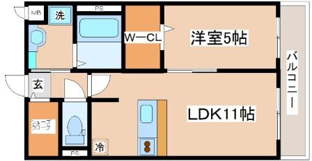 フォレ・リビエール磯辺通(1LDK/2階)の間取り写真