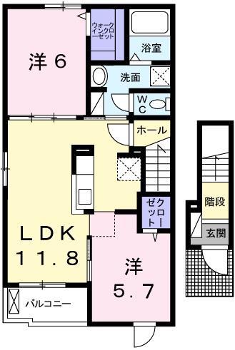 ヌォーヴォ・ドラーゴII(2LDK/2階)の間取り写真