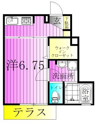 プランドールⅢ(1K/1階)の間取り写真