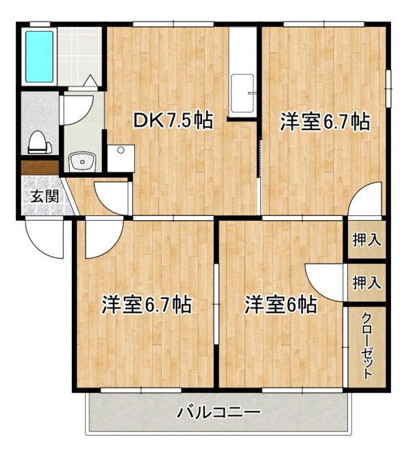 アルティームB(3DK/1階)の間取り写真