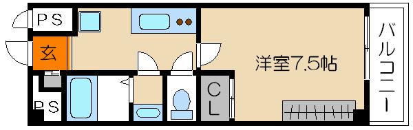 G・F二条城(1K/4階)の間取り写真