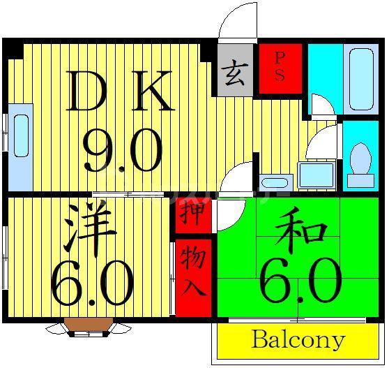 サンシルク日比谷(2DK/4階)の間取り写真