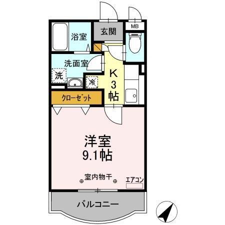 パークヒル春日(1K/2階)の間取り写真