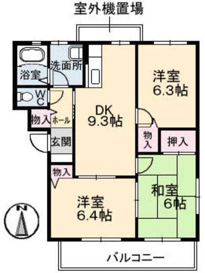 ヴィラージュ帆立C棟(3DK/1階)の間取り写真