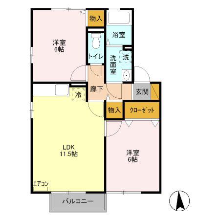 ビリーヴA(2LDK/2階)の間取り写真