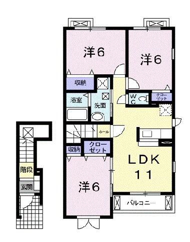 パル シティ 西中山B(3LDK/2階)の間取り写真