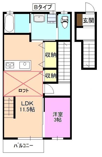 サンビレッジ樅ノ木B棟(1LDK/2階)の間取り写真