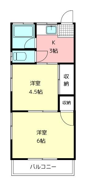 第3白雪荘(2DK/2階)の間取り写真
