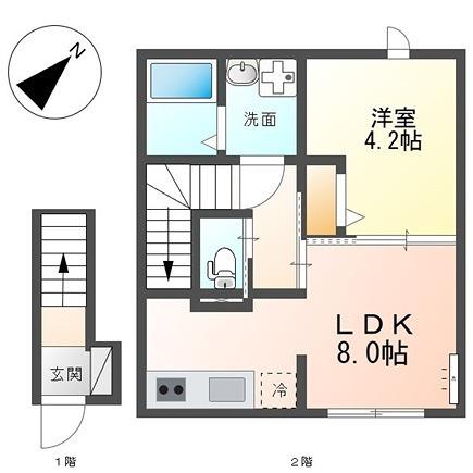 吹田市新芦屋アパート(1LDK/2階)の間取り写真