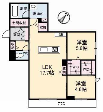 アントゥール B棟(2LDK/1階)の間取り写真