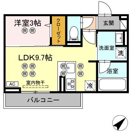  ディアライズ旭通 B棟(1LDK/2階)の間取り写真