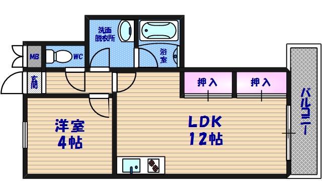 グランピア上町(1LDK/3階)の間取り写真