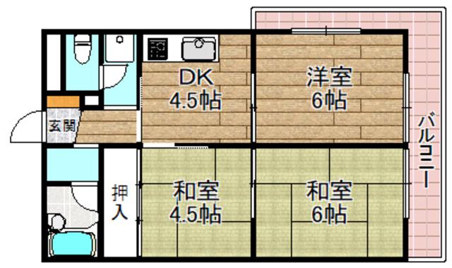 高槻グランドハイツ(3DK/6階)の間取り写真