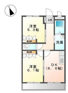メゾングランドソレイユ(2DK/1階)の間取り写真