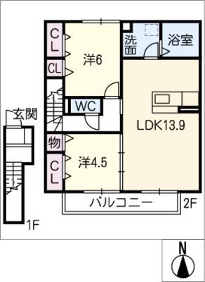 クラリスI(2LDK/2階)の間取り写真
