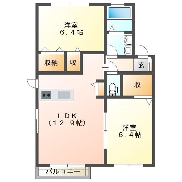 タウンときめき(2LDK/1階)の間取り写真