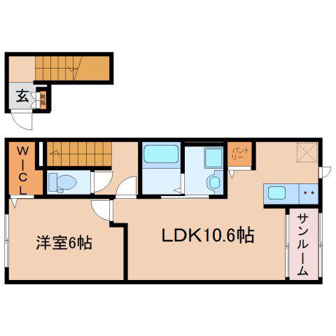リヴェール高岡(1LDK/2階)の間取り写真