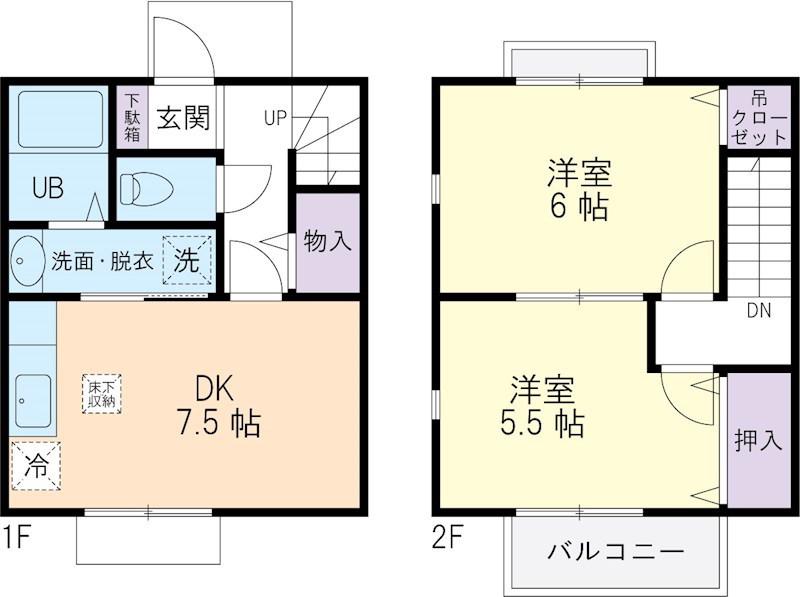 デュオ東深井(2DK/1階)の間取り写真