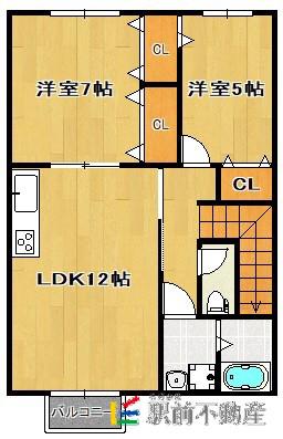 ハイツタダクマVアパート(2LDK/2階)の間取り写真