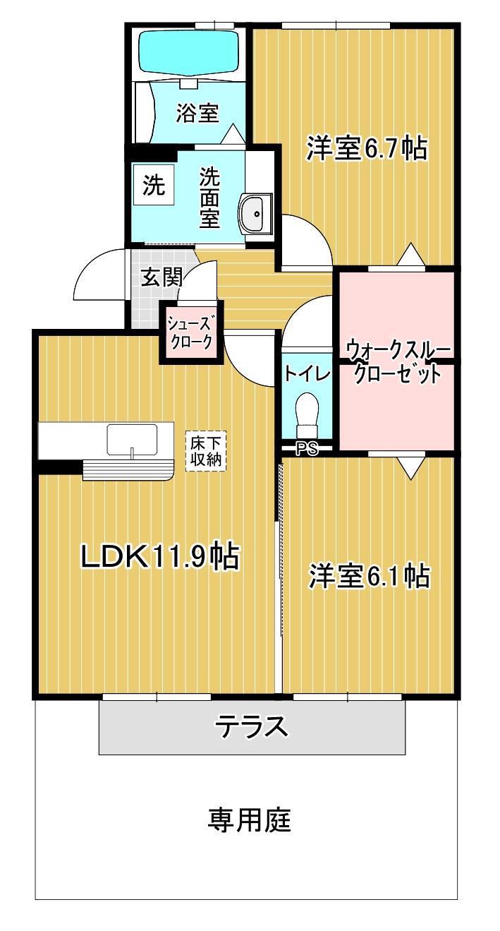 ラヴィショーB館(2LDK/1階)の間取り写真
