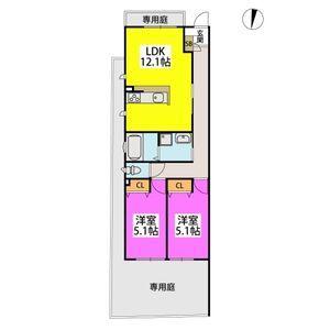 TASHIMARTERRACE(2LDK/1階)の間取り写真