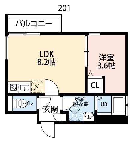 CRECIA花咲(1LDK/2階)の間取り写真