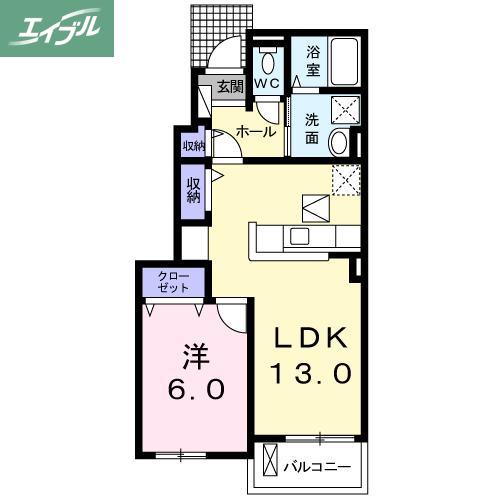 レーヴなごみB(1LDK/1階)の間取り写真