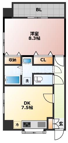 サンロイヤルI(1DK/7階)の間取り写真