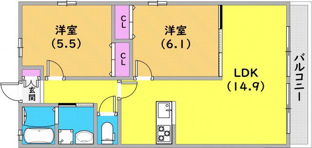 ハイム芦屋浜(2LDK/2階)の間取り写真