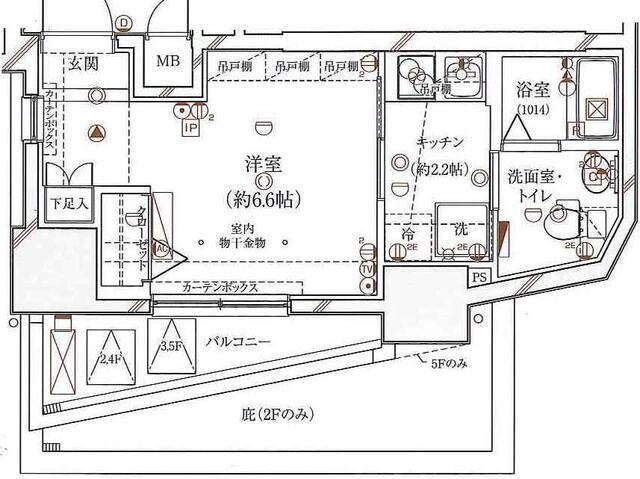 ガリシアレジデンス広尾(1K/5階)の間取り写真