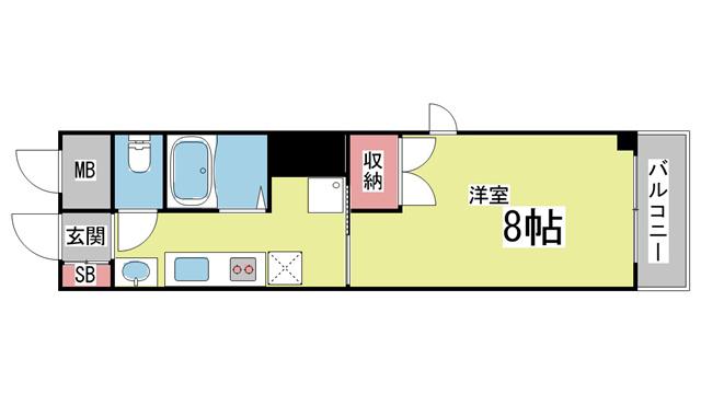 ベルエアー住吉(1K/8階)の間取り写真