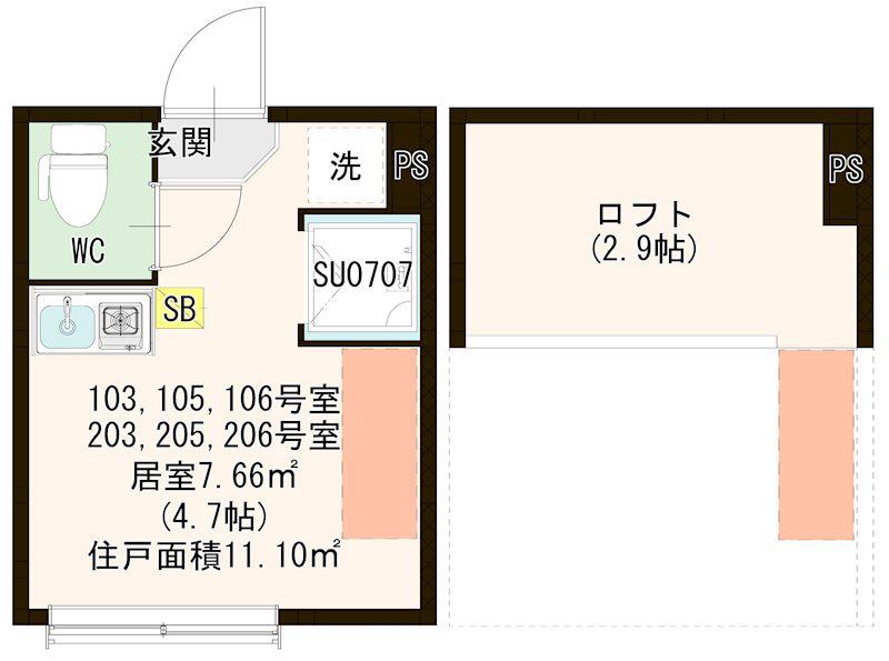 桜テラス荒川(ワンルーム/1階)の間取り写真