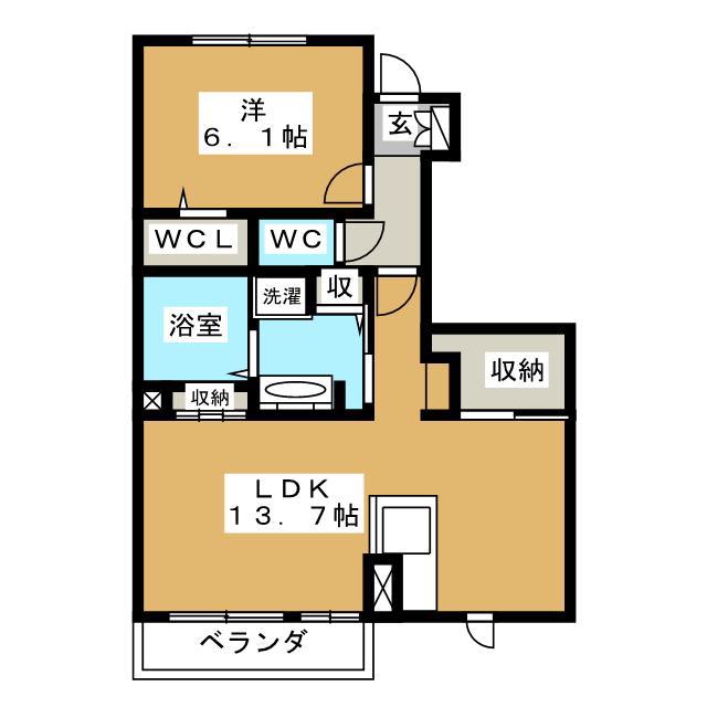 パルテール三本柳(1LDK/1階)の間取り写真