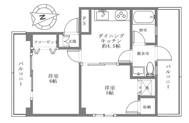 蒔田マンション(2DK/5階)の間取り写真