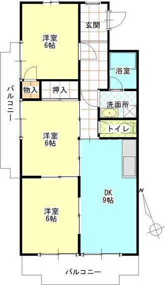 藤塚ハイツ(3DK/4階)の間取り写真