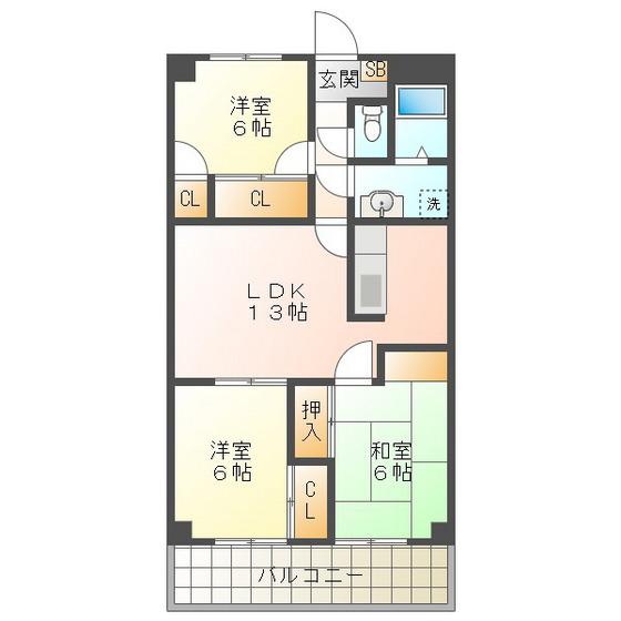 プロミネント四日市(3LDK/6階)の間取り写真