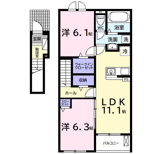 古市場アパート(2LDK/2階)の間取り写真