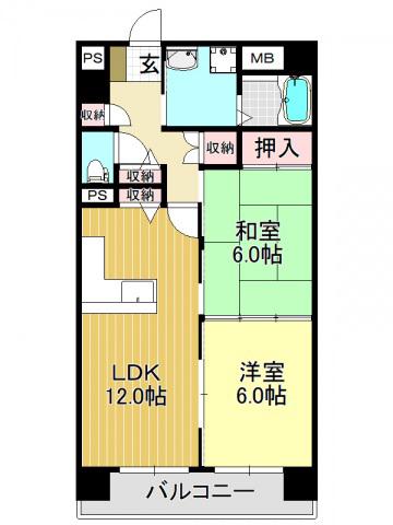 ラフォーレ平野(2LDK/5階)の間取り写真