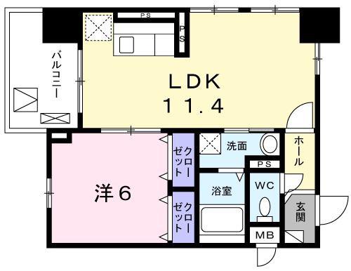 プランドールコート神戸(1LDK/5階)の間取り写真
