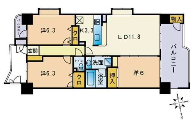 東峰マンションアーバンスクエア博多駅(3LDK/10階)の間取り写真
