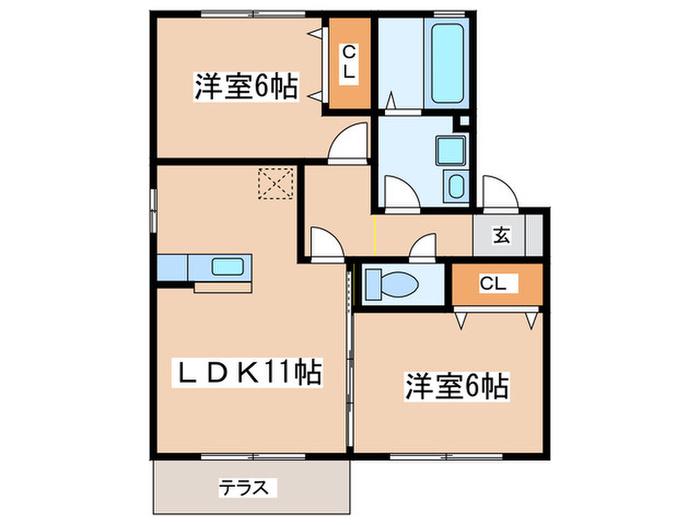 クリスタルMIWAII A(2LDK/1階)の間取り写真